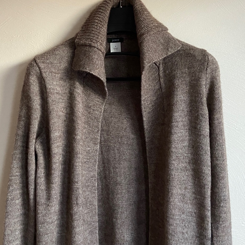 J.Crew alpaca wool collared  open-front brown/taupe cardigan sweater M - Picture 4 of 16